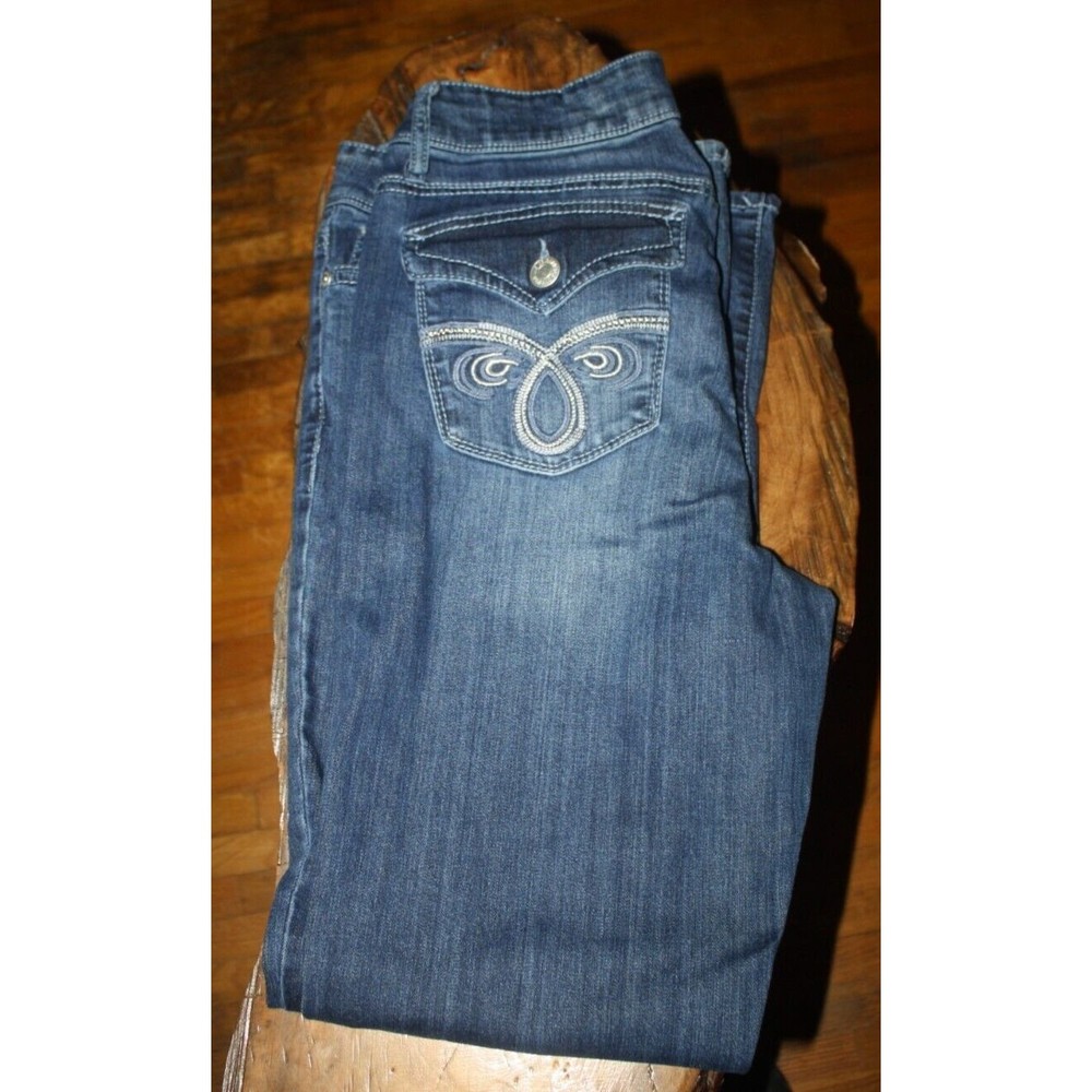 Seven 7 Blue Stretch Denim Rocker Slim Bootcut Jeans With Button  Pockets US 16